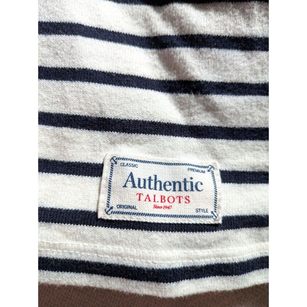 Medium Petite Boatneck White Navy Blue Rhone Stripe Talbots Long Sleeve Shirt - Picture 5 of 7